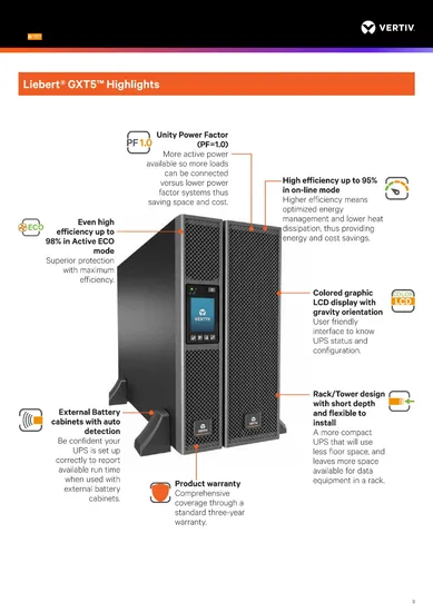 Vertiv Gxt5-10kirt5uxle 10kVA/10kw High Frequency Chain Single in and Single out Rack (5U) /Tower Intelligent UPS (European model)